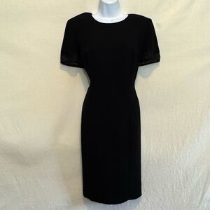 B-186 Donna Morgan Black Short Beaded Sleeve Lined‎ MIDI Dress Size 10